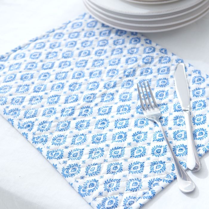 Block Printed Blue Motif Table Mat 