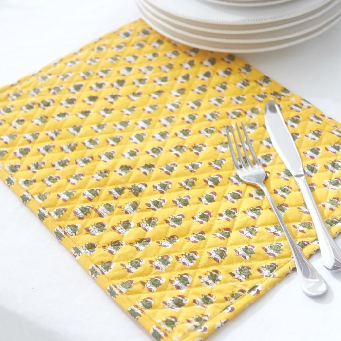 Block Printed Yellow Provencal Table Mat 