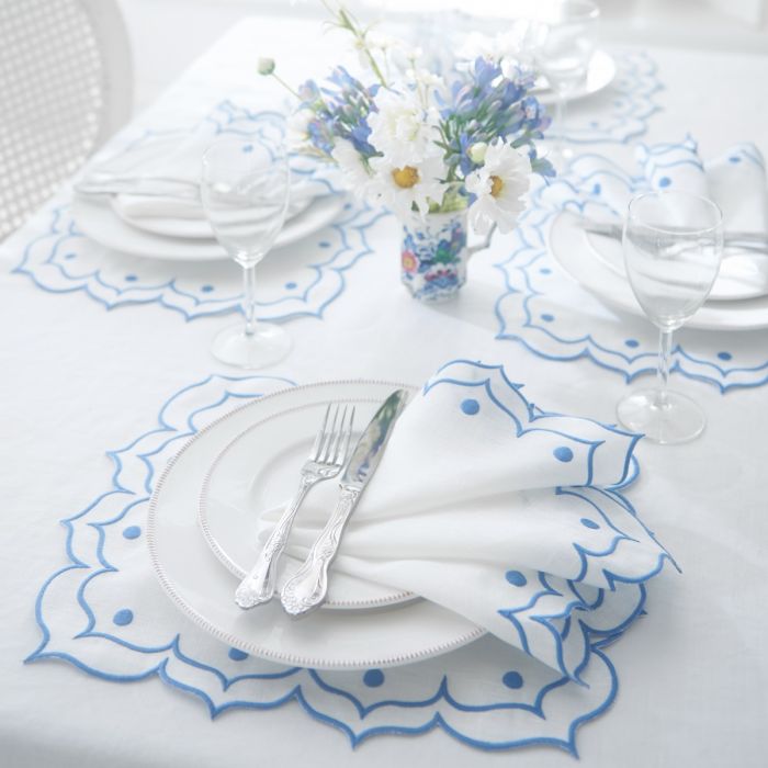 Scalloped Blue Place Mats and Napkins