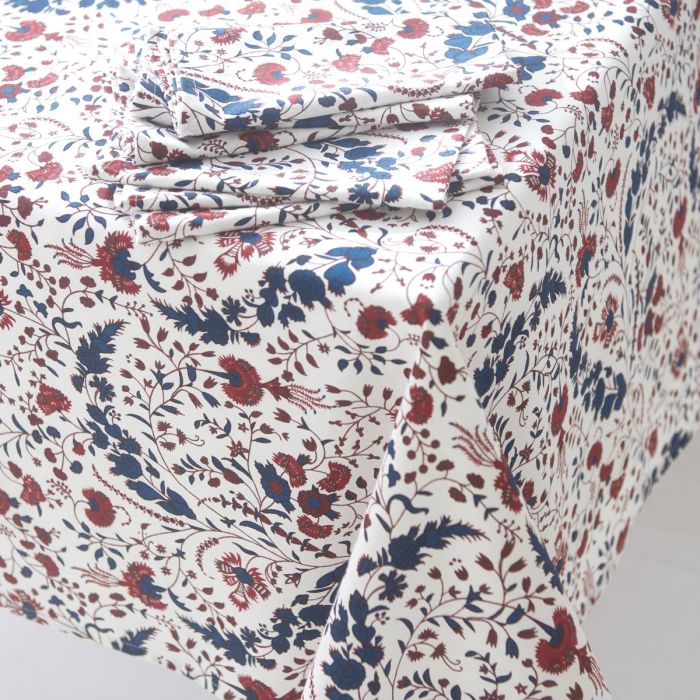  Block Printed Tablecloths & Napkins Red & Blue Floral (Design 14)