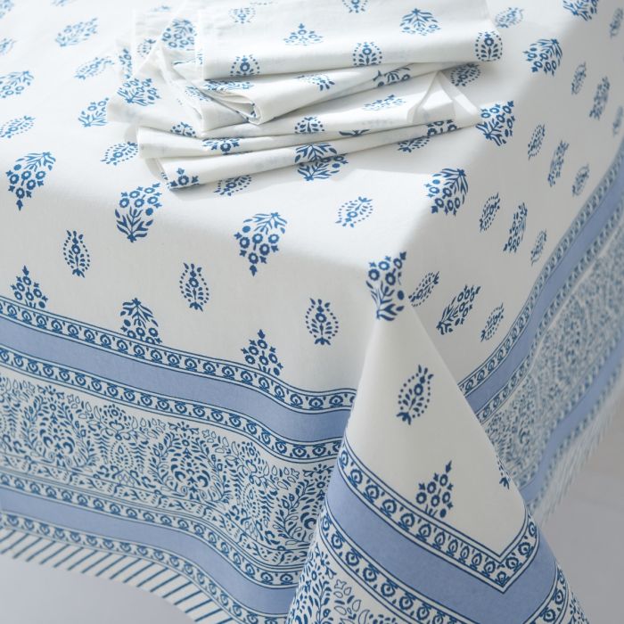 Block Printed Tablecloths & Napkins Blue Motif (Design 13)