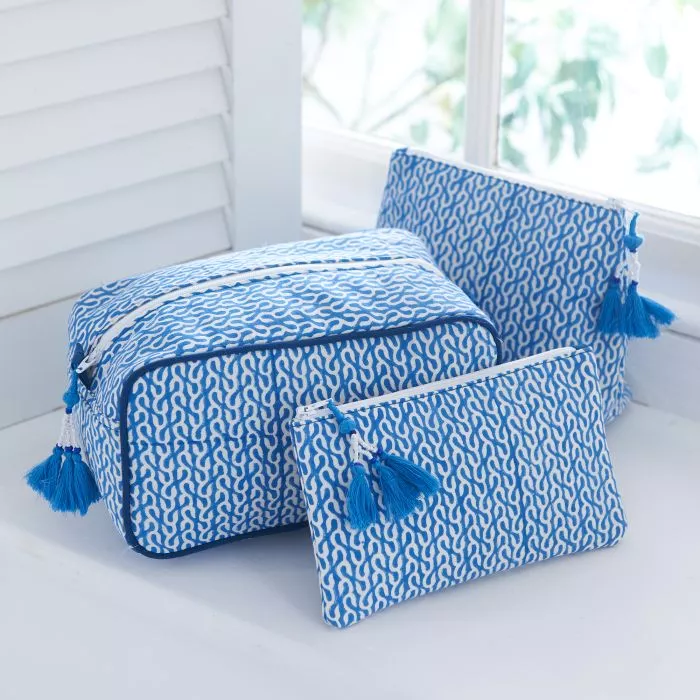 Blue Vine Block Printed Washbags