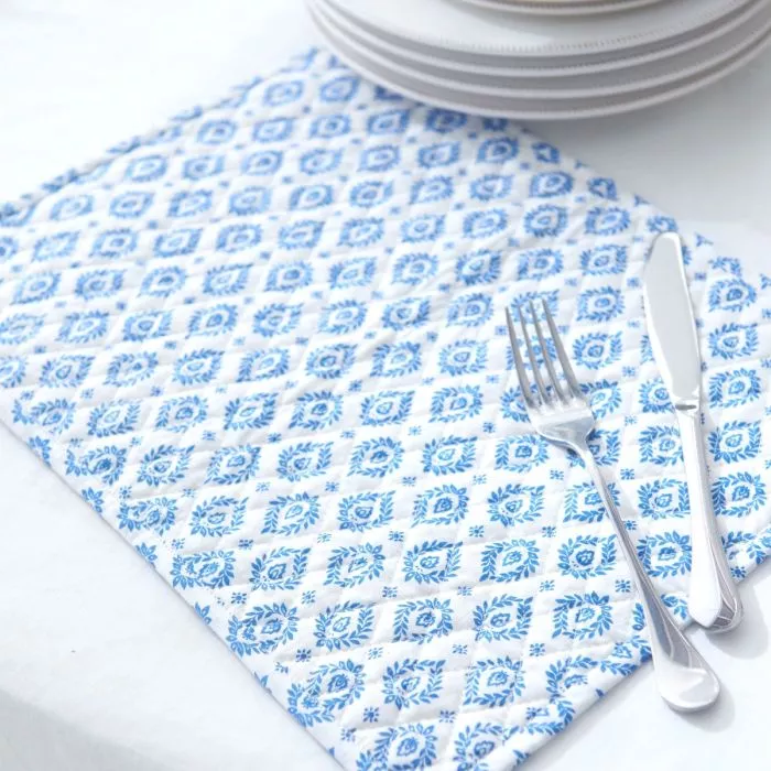 Block Printed Blue Motif Table Mat 