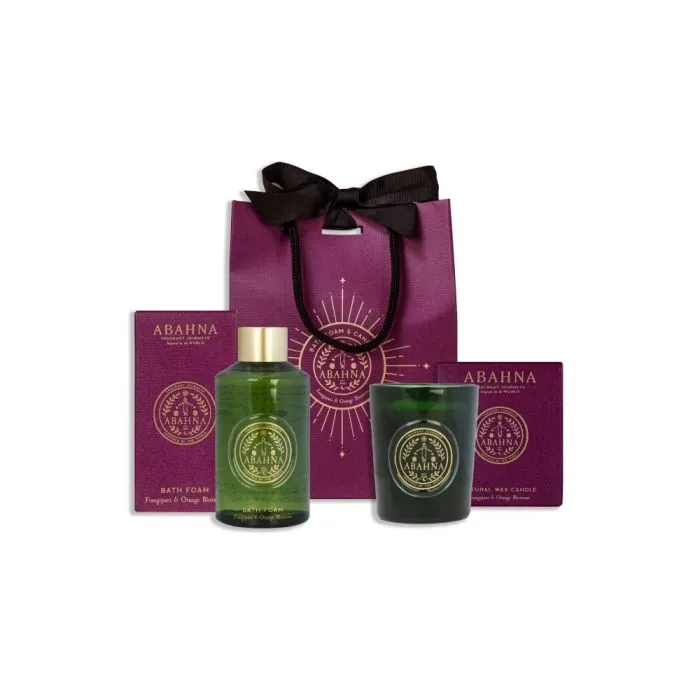 Abahna Frangipani &amp; Orange Blossom Bathe By Candlelight Bath Foam &amp; Candle 