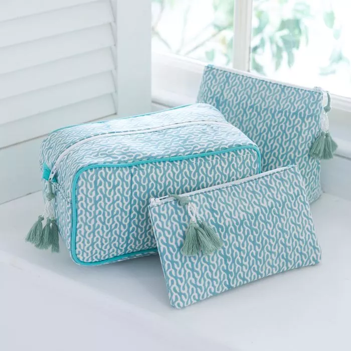 Green Vine Block Printed Washbags