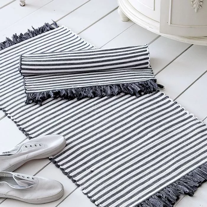 Grey and White Stripey Bath Mats