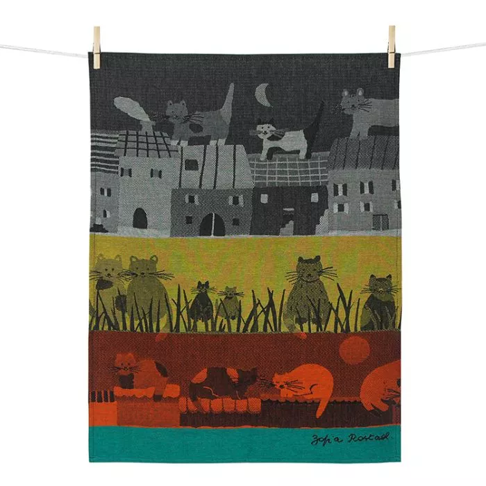 Moutet tea towel La Nuit Des Chats