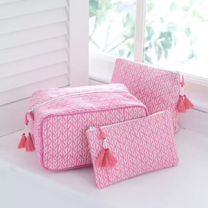 Pink Vine Block Printed Washbags