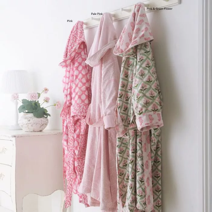Block Printed Hooded Robes Pink
