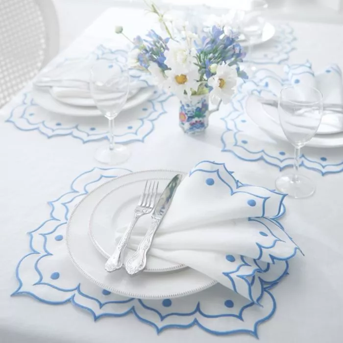 Scalloped Blue Place Mats and Napkins
