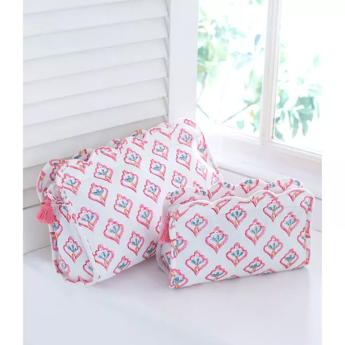 Pink Motif Block Printed Washbags Cosmetic Bags