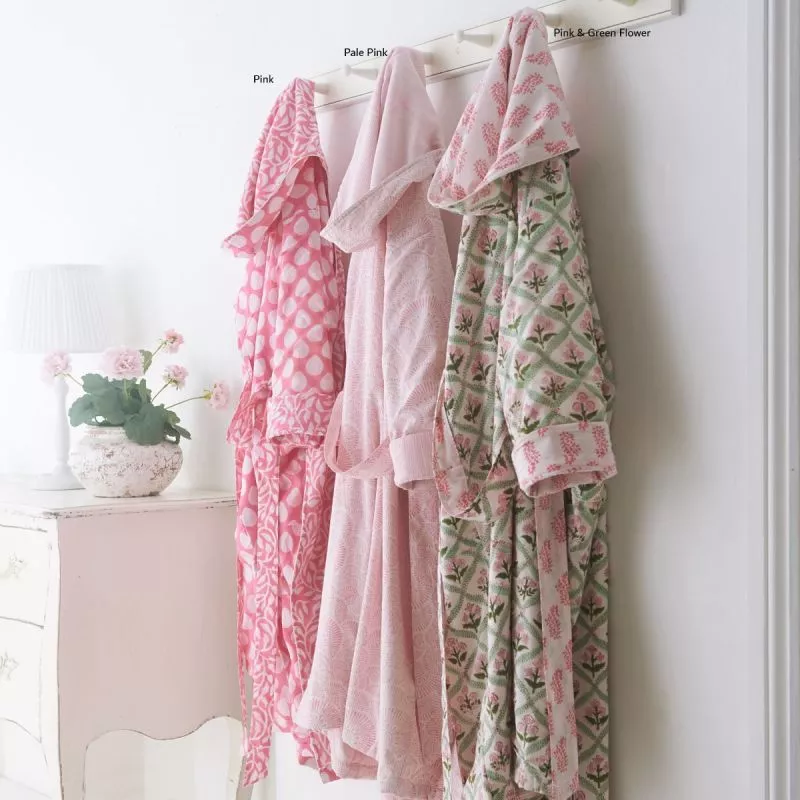 Block Printed Hooded Robes Pink