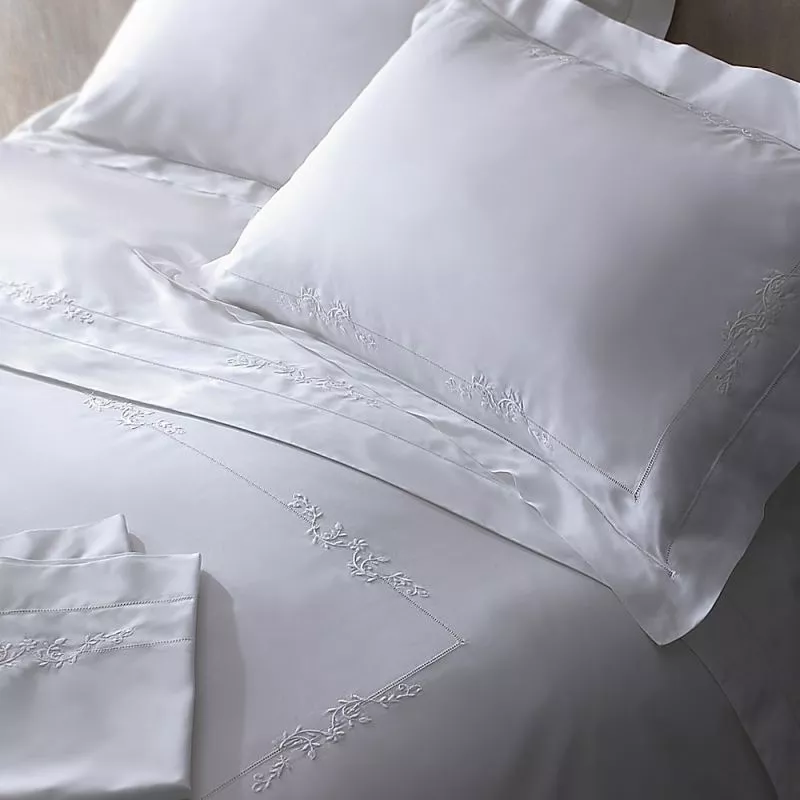 Victoria white embroidered hemstitch flat bed sheet